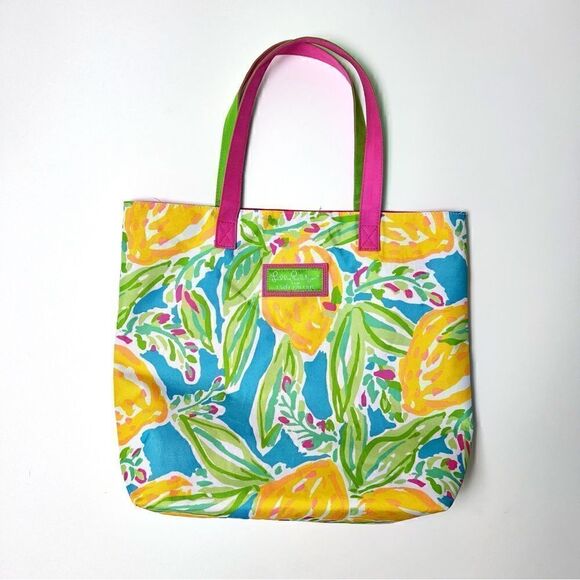 Lilly Pulitzer Estée Lauder Lemon Tropical Canvas Tote Bag - Picture 1 of 11